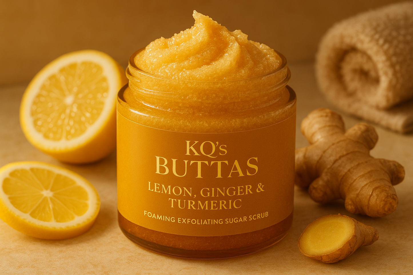 KQ's BUTTAs Lemon Ginger and Turmeric Foaming Exfoliating Sugar Scrub