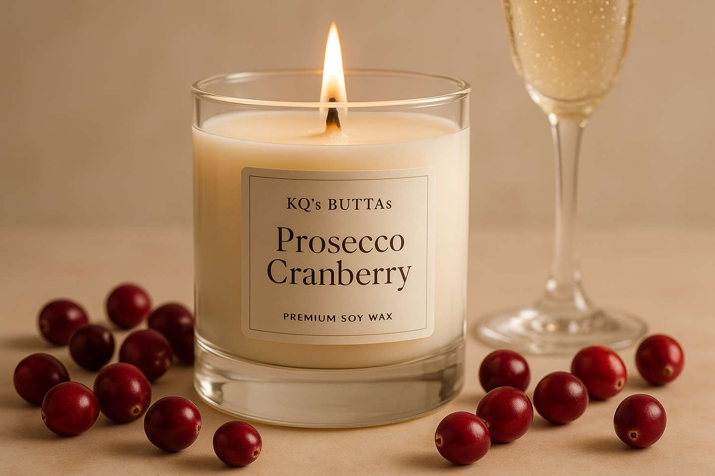 KQ's BUTTAs Prosecco Cranberry soy wax candle