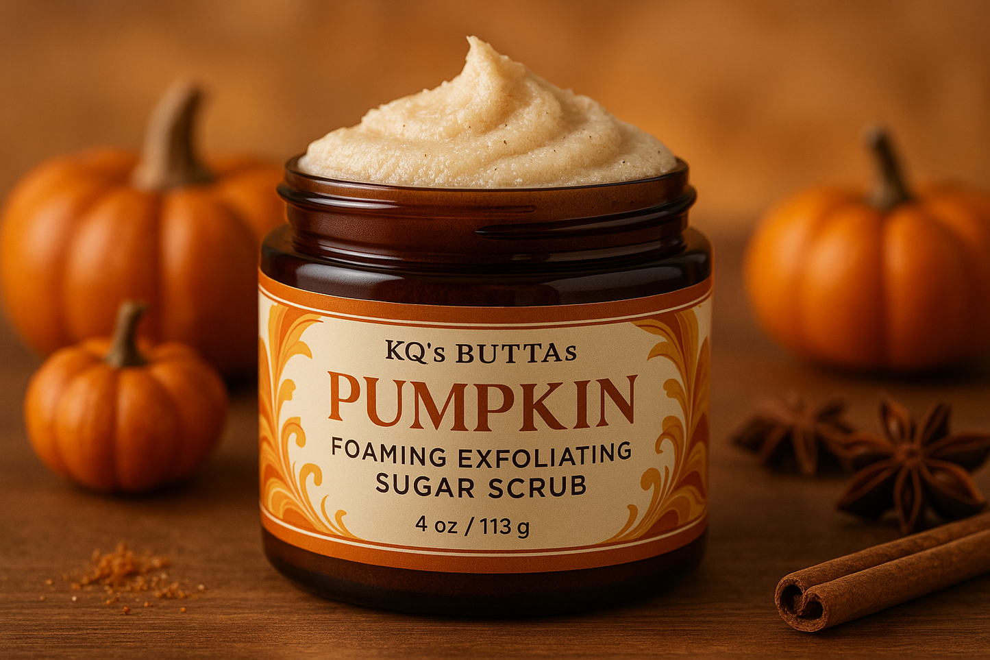 KQ's BUTTAs Pumpkin Foaming Exfoliating Sugar Scrub 4 oz