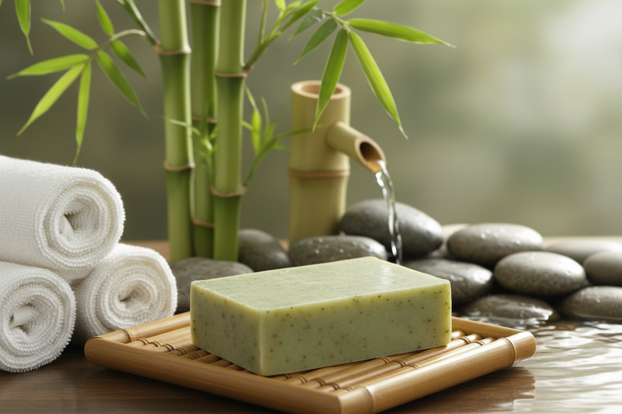 bamboo scented soap bar in a spa like setting