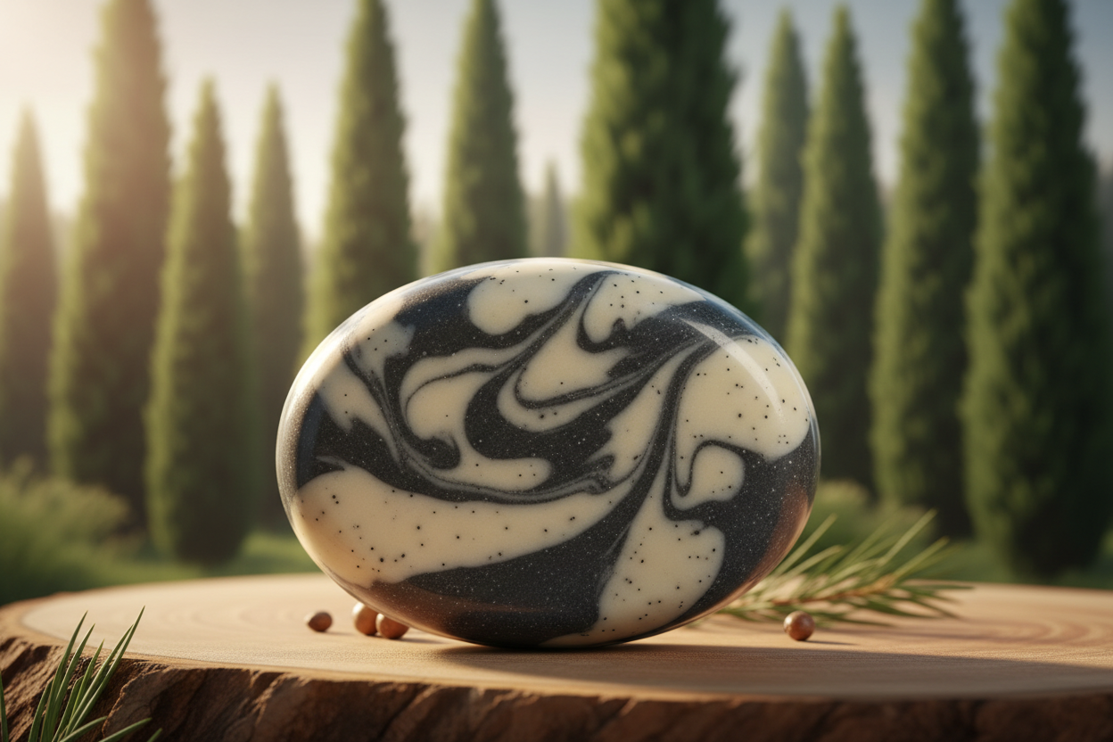 cypress and activated oval shaped massage bar with cypress trees