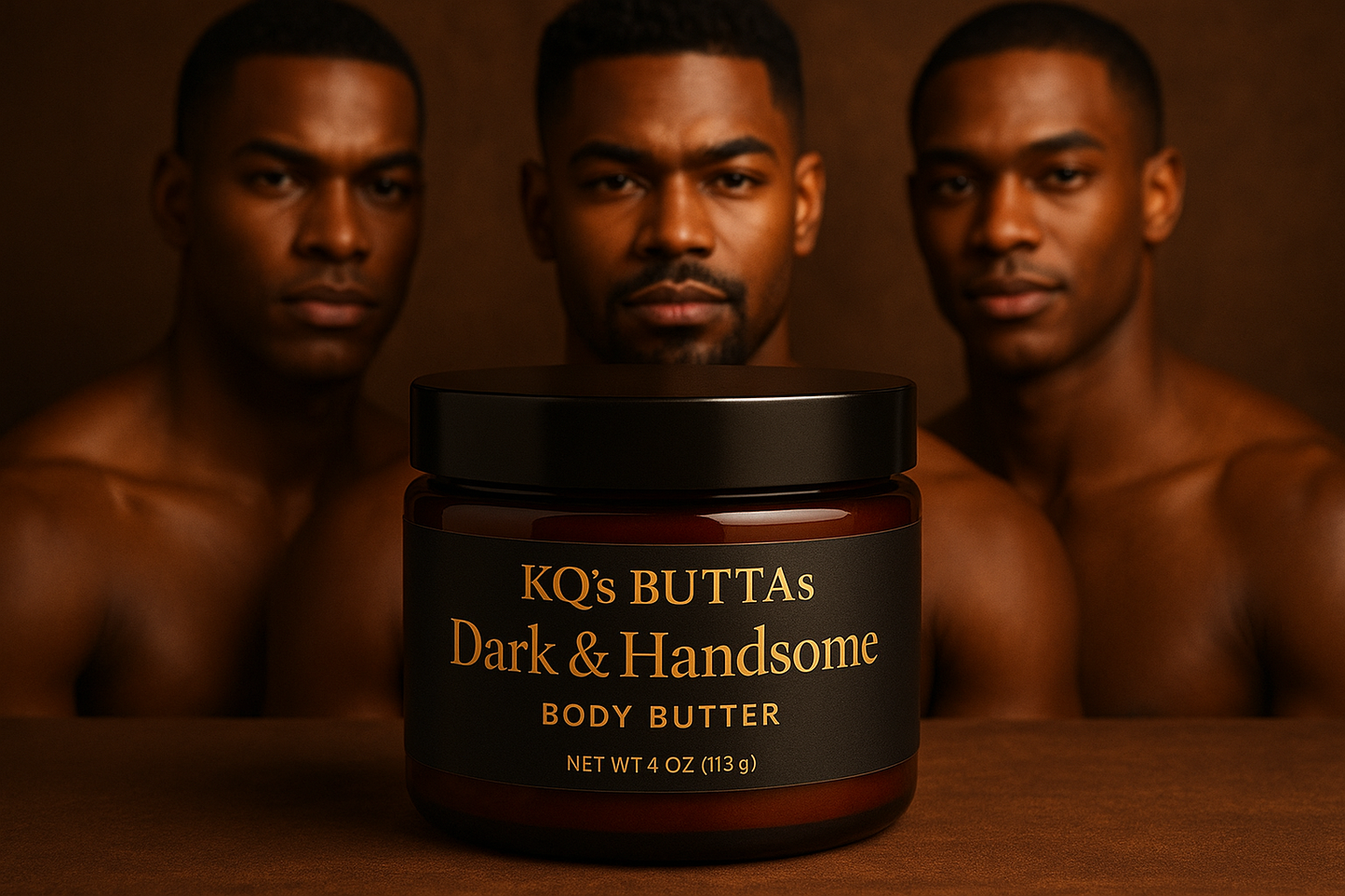 insecrt a jar of KQ's BUTTAs Dark & Handsome Body Butter 4oz