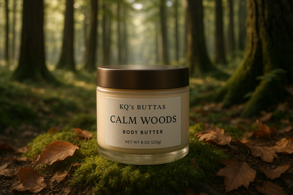 KQ's BUTTAs Calm Woods Body Butter nestled in calm woods