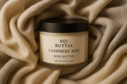KQ's BUTTAs Cashmere Kiss Body Butter wrapped in a beautiful cashmere embrace