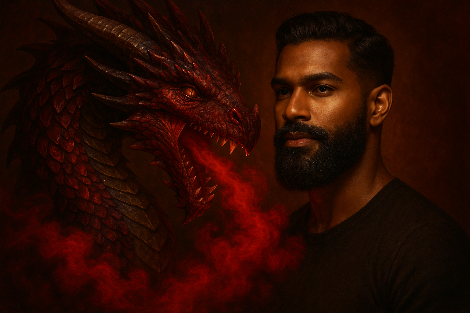 KQ's BUTTAs Dragons Blood Beard and Hair oil add a dragon and a brown skinned bearded man