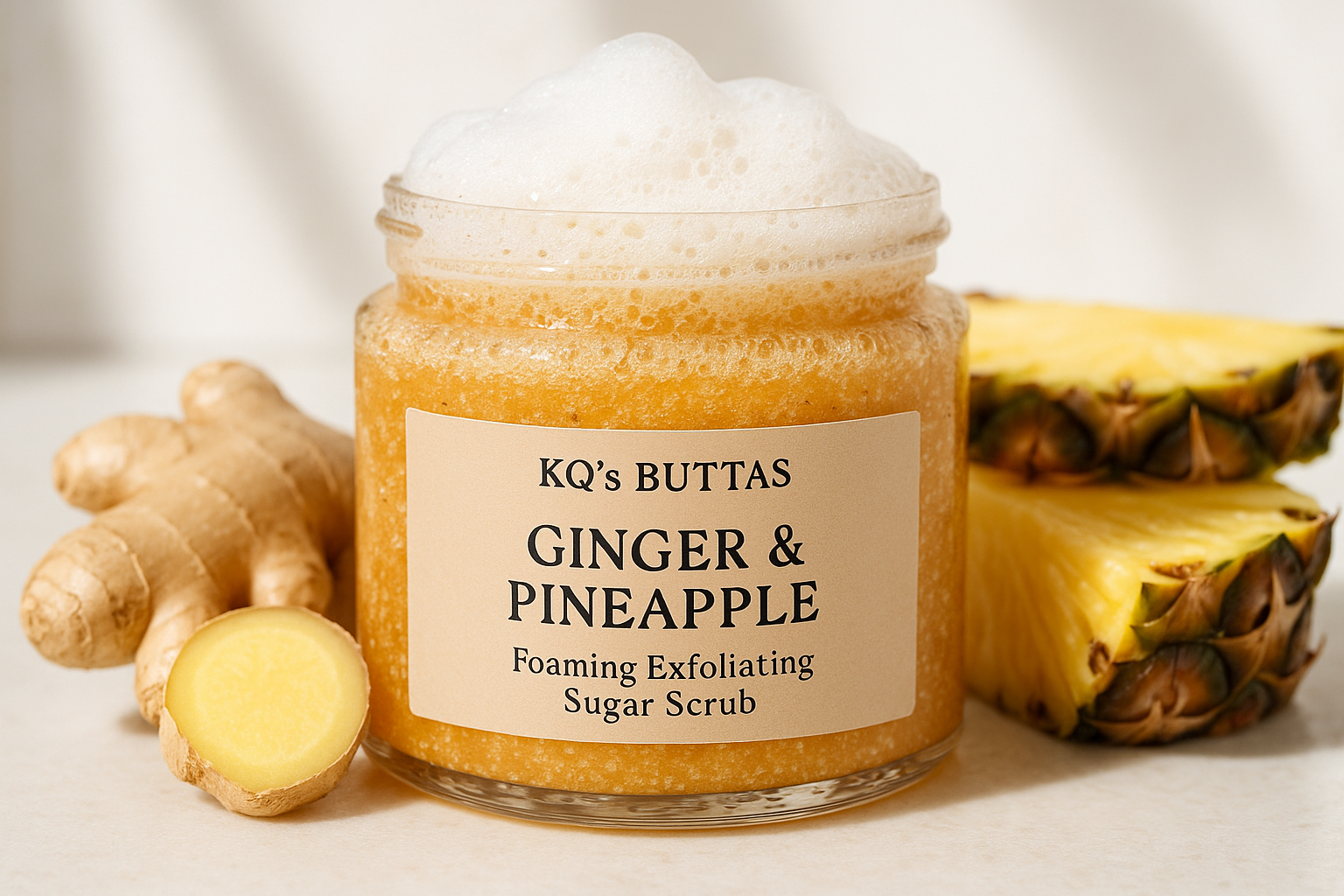 KQ's BUTTAs Ginger and Pineapple Foaming Exfoliating Sugar Scrub