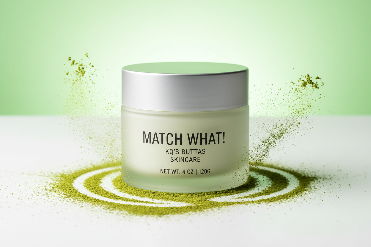 KQ's BUTTAs Match What! 4 oz cosmetic jar put matcha around the jar