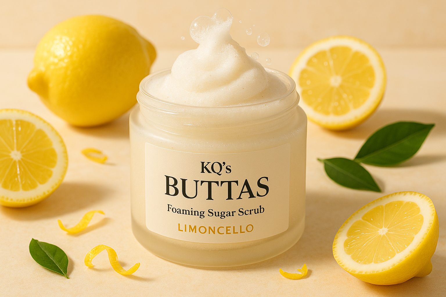 KQ's BUTTAs White Foaming Limoncello Scented Exfoliating Sugar Scrub